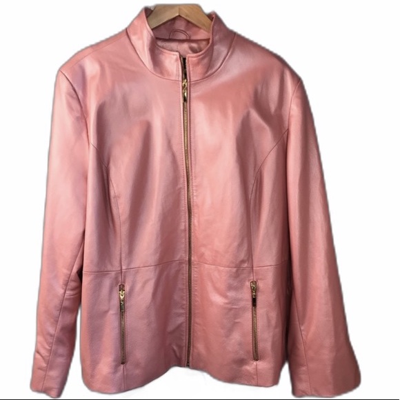 Terry Lewis Classic Luxuries Jackets & Blazers - Terry Lewis 2X pink pearl zipper leather jacket